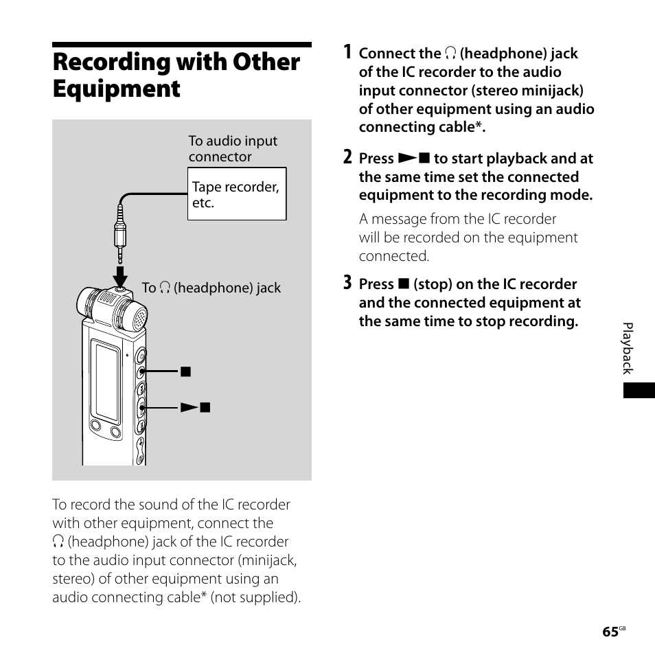 Recording with other equipment | Sony ICD-SX700D User Manual | Page 65 / 134