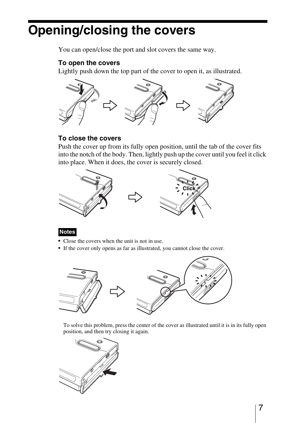 Opening/closing the covers | Sony HDPS-M10 User Manual | Page 7 / 24
