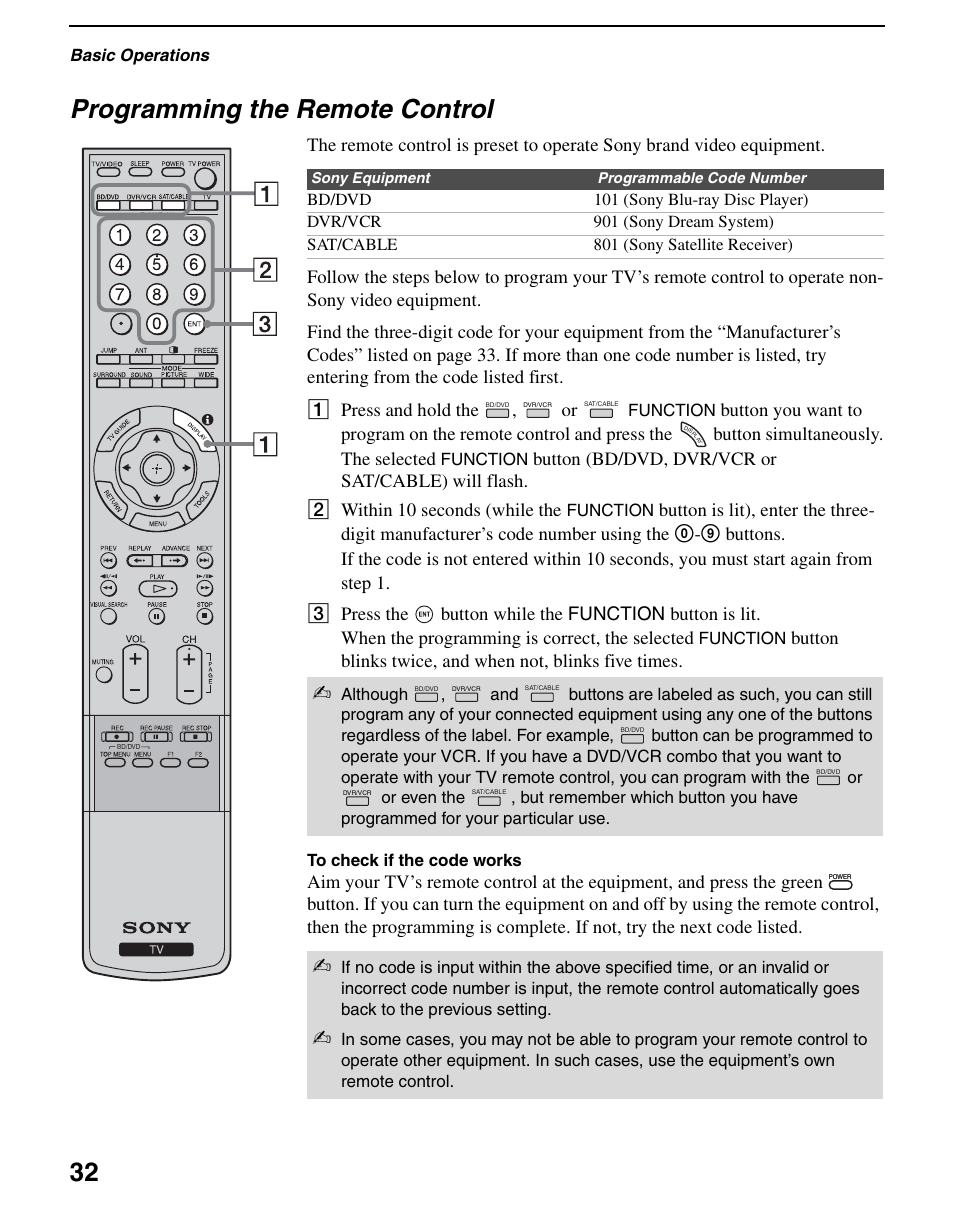 Programming the remote control, 32 programming the remote control | Sony KDS-R60XBR2 User Manual | Page 32 / 83