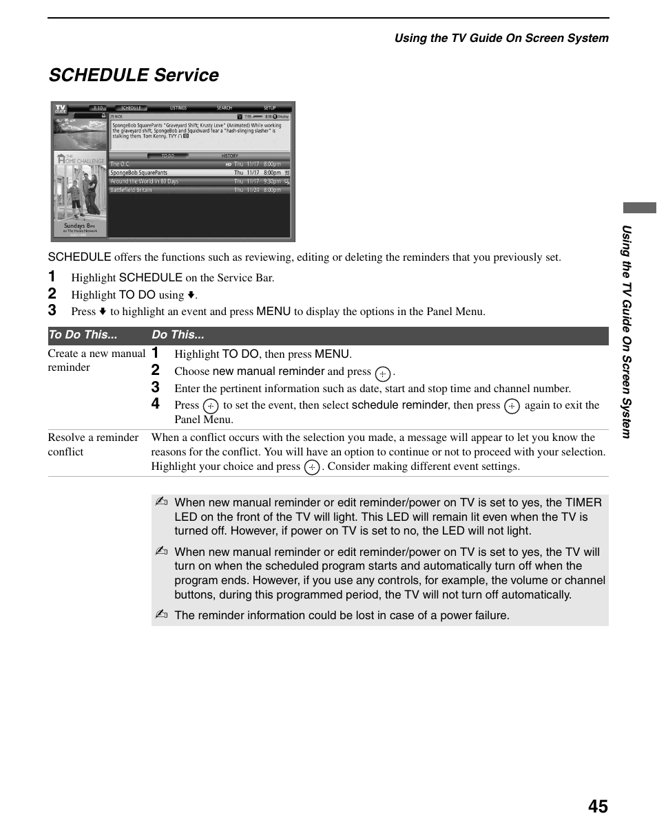Schedule service | Sony KDS-R60XBR2 User Manual | Page 45 / 83
