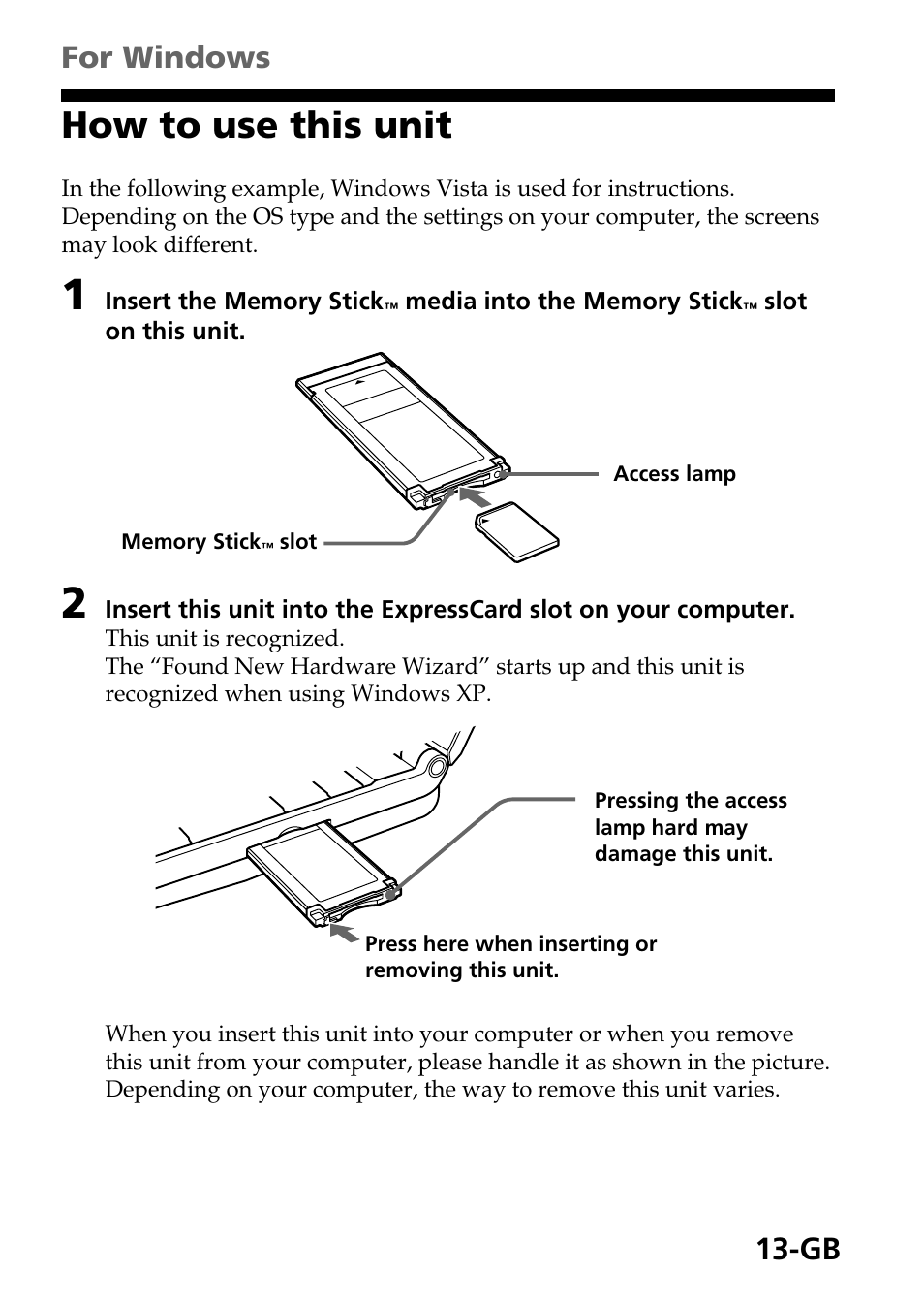 How to use this unit, For windows | Sony MSAC-EX1 User Manual | Page 13 / 34