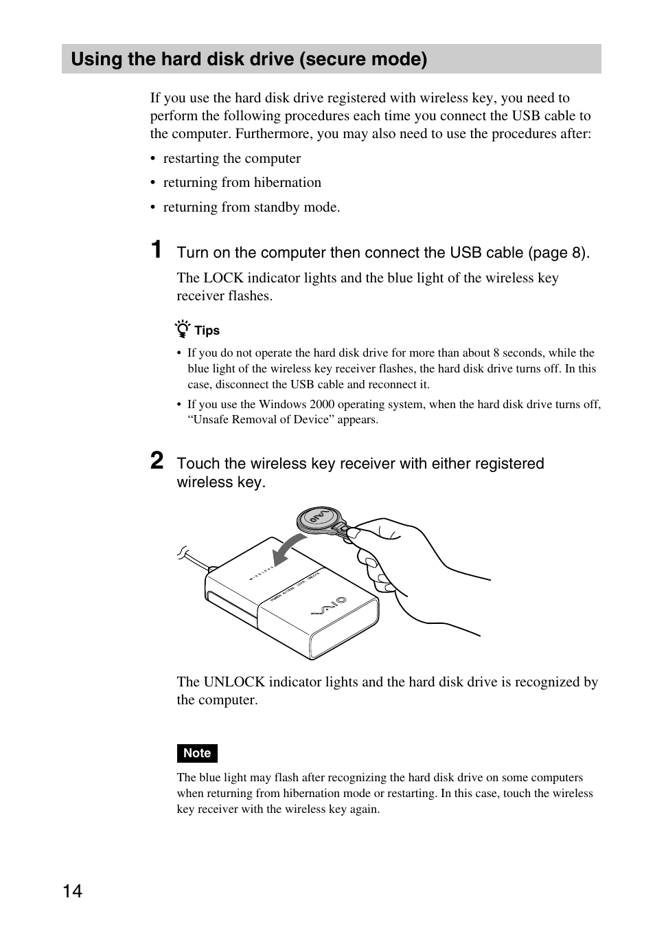 14 using the hard disk drive (secure mode) | Sony VGP-UHDP04 User Manual | Page 14 / 23