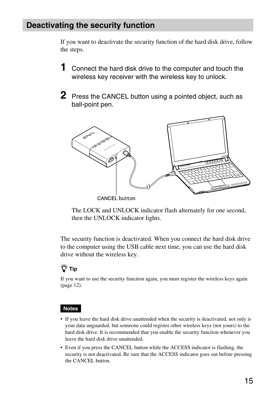 15 deactivating the security function | Sony VGP-UHDP04 User Manual | Page 15 / 23