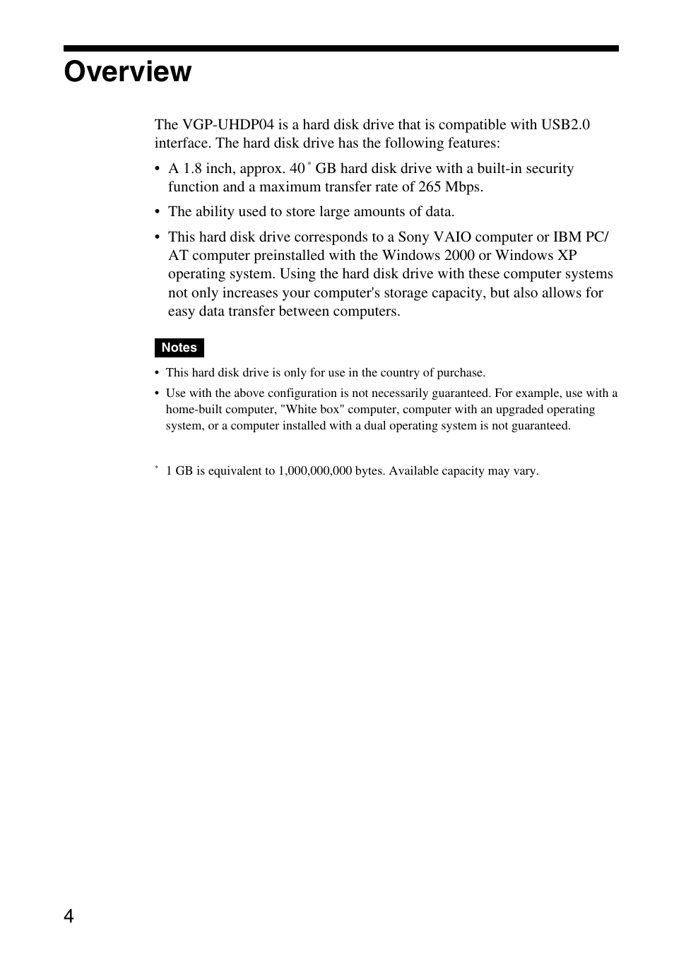 Overview | Sony VGP-UHDP04 User Manual | Page 4 / 23