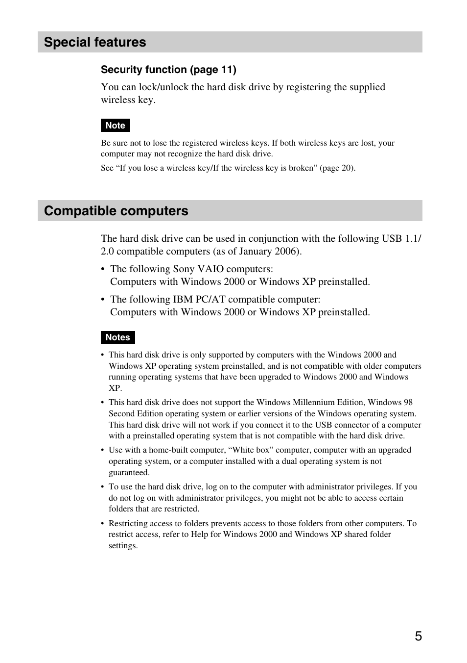5special features, Compatible computers | Sony VGP-UHDP04 User Manual | Page 5 / 23