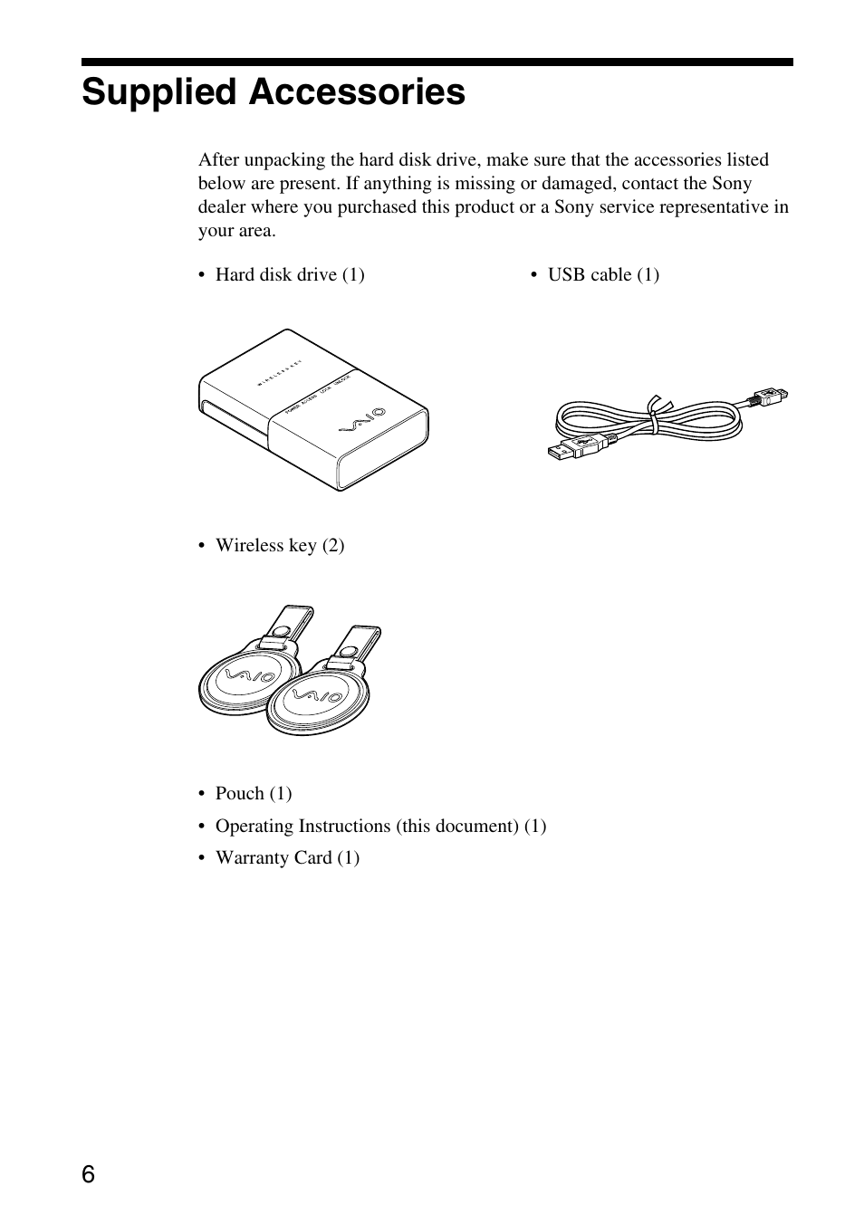 Supplied accessories | Sony VGP-UHDP04 User Manual | Page 6 / 23
