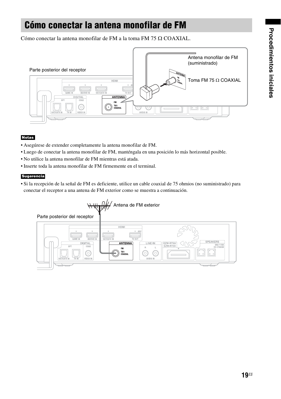 Cómo conectar la antena monofilar de fm, Cómo conectar la antena monofilar de | Sony HT-CT550W User Manual | Page 113 / 142