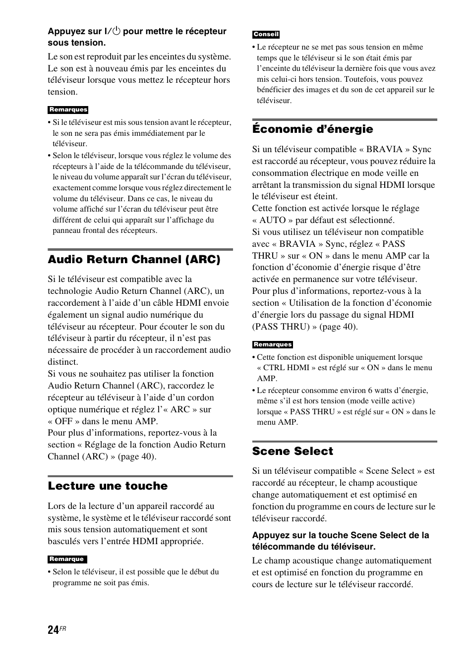 Audio return channel (arc), Lecture une touche, Économie d’énergie | Scene select | Sony HT-CT550W User Manual | Page 70 / 142
