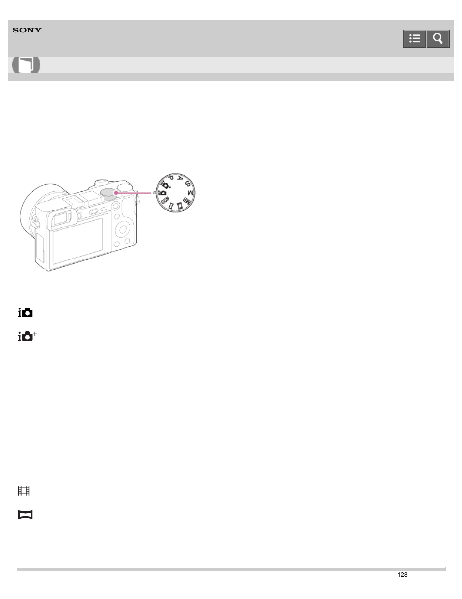 List of mode dial functions, Help guide | Sony ILCE-6000 User Manual | Page 133 / 458