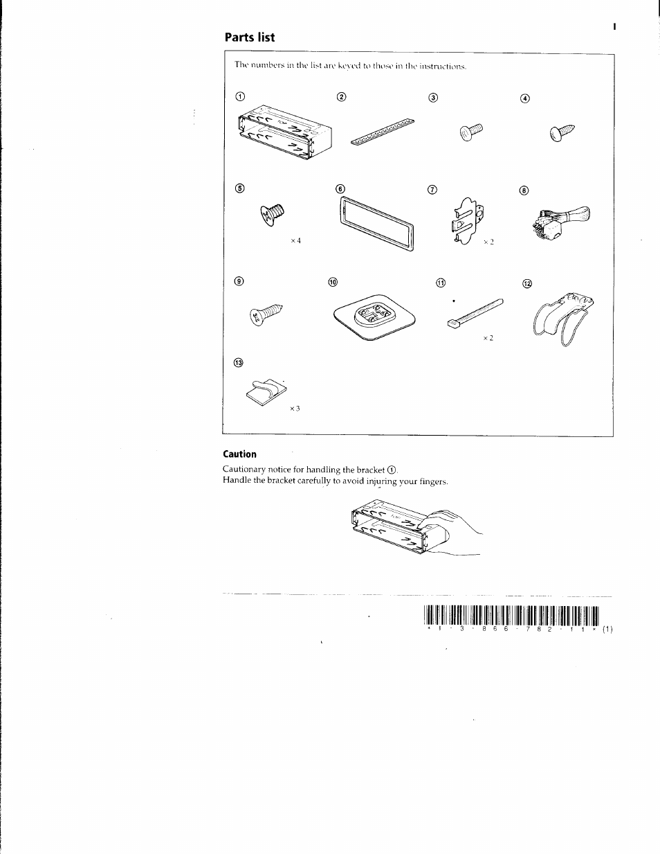 Caution, Parts list | Sony CDX-C8850 User Manual | Page 44 / 52