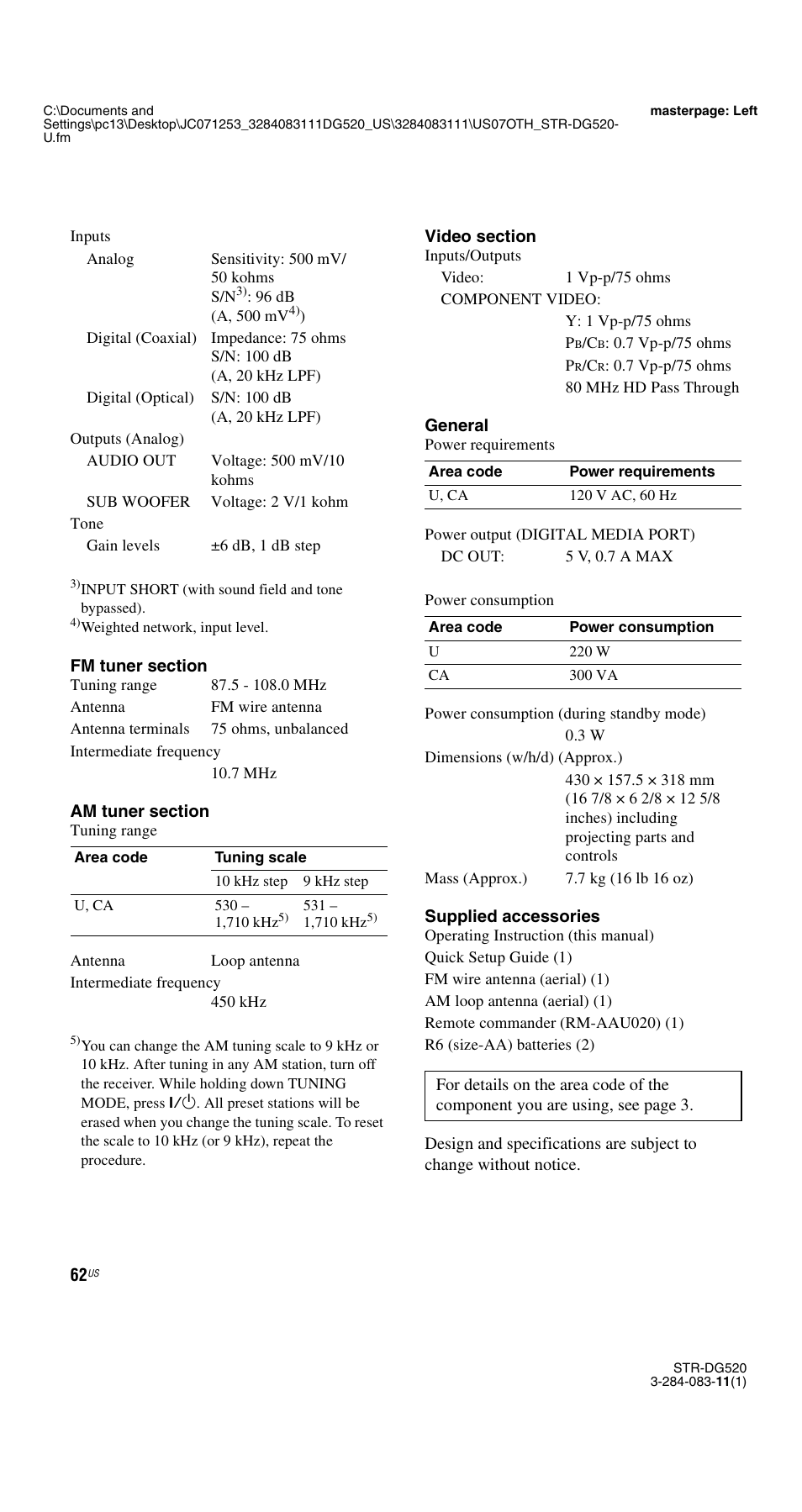 Sony STR-DG520 User Manual | Page 62 / 64