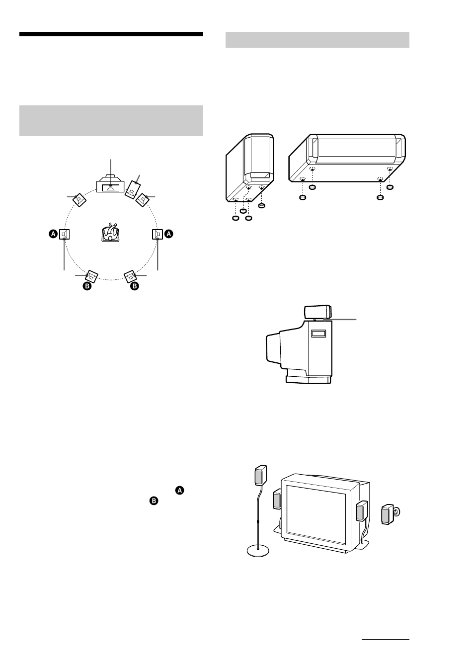 Instalación de los altavoces, Ubicación de cada altavoz, Ajuste de los altavoces | Sony SA-VE315 User Manual | Page 19 / 24