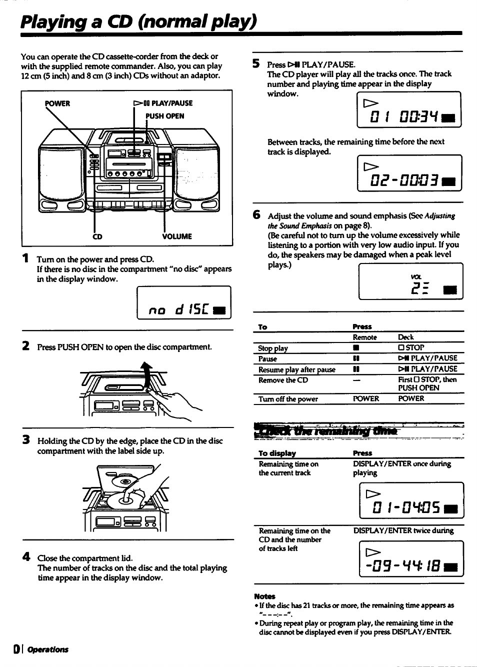 Playing a cd (normal play), 0 hnnas, Le-nand | No d i5c | Sony CFD-550 User Manual | Page 10 / 20