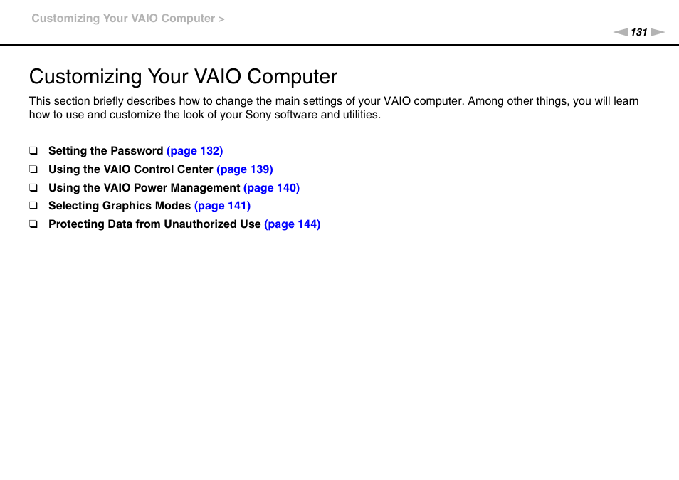 Customizing your vaio computer | Sony VPCZ2390X User Manual | Page 131 / 216