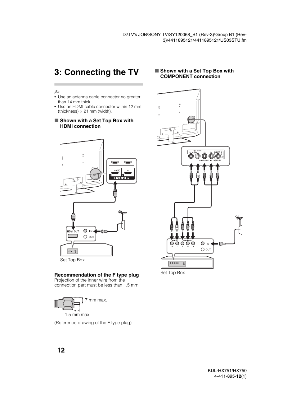 Connecting the tv | Sony KDL-55HX751 User Manual | Page 12 / 36