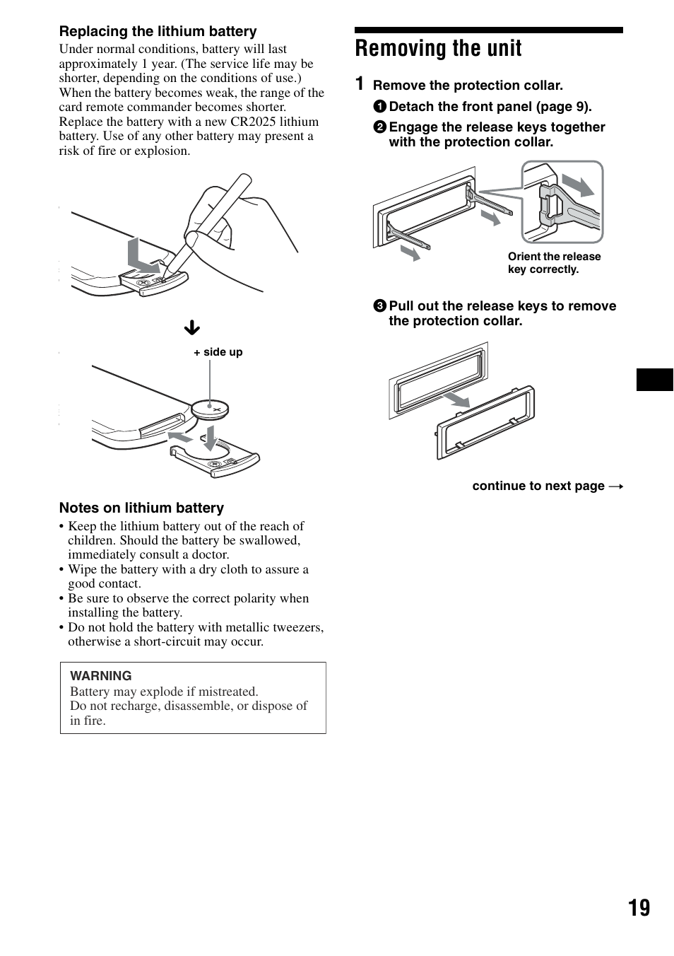 Removing the unit | Sony CDX-R3300 User Manual | Page 19 / 68