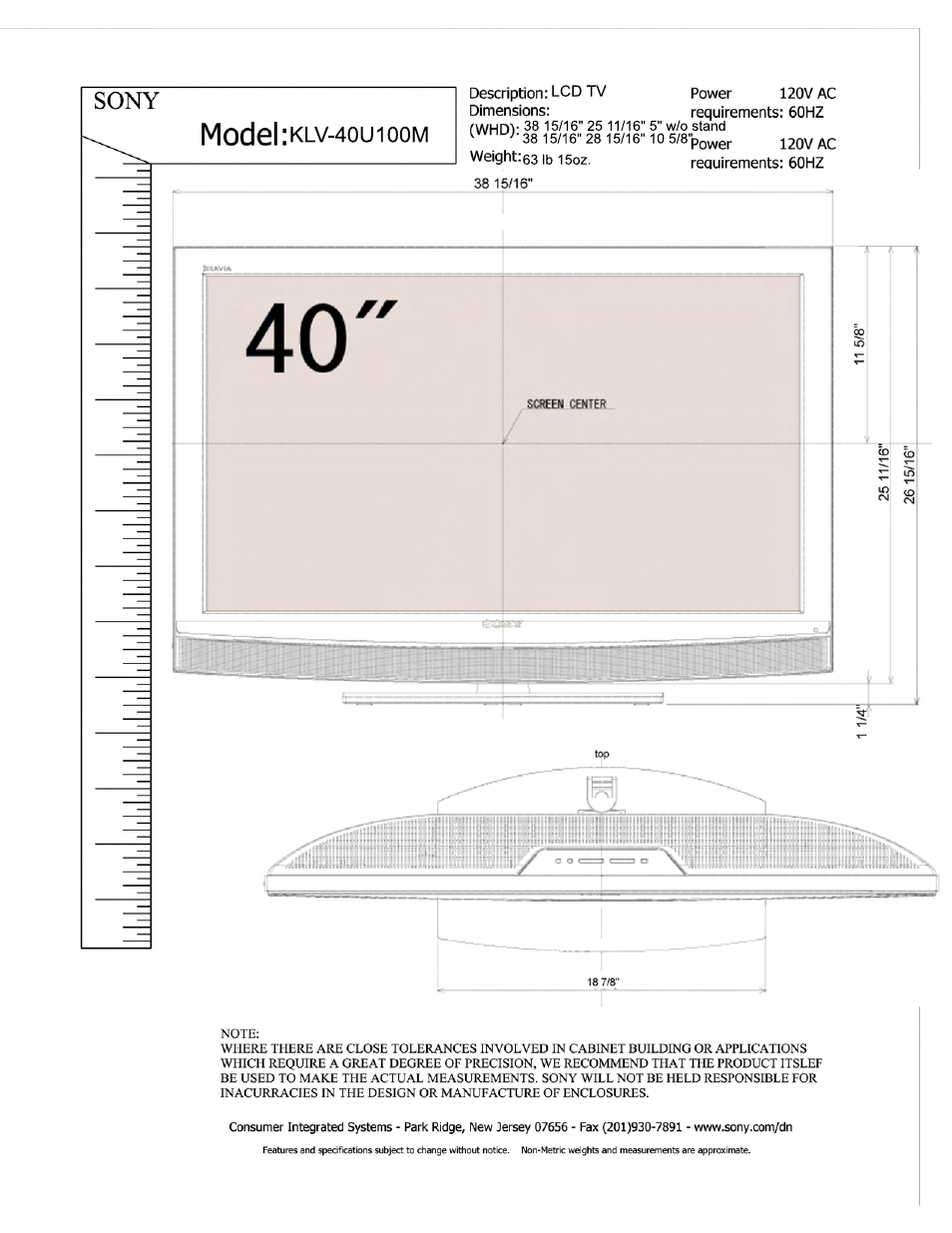 Sony KLV-40U100M User Manual | 2 pages