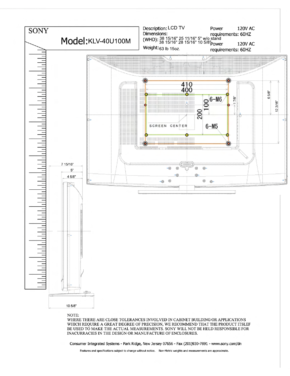 Sony KLV-40U100M User Manual | Page 2 / 2