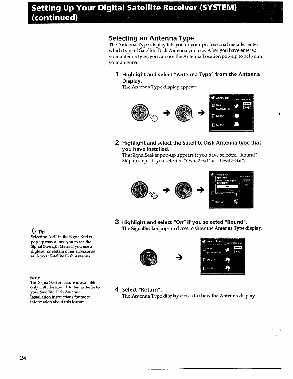 Selecting an antenna type | Sony SAT-A55 User Manual | Page 24 / 80