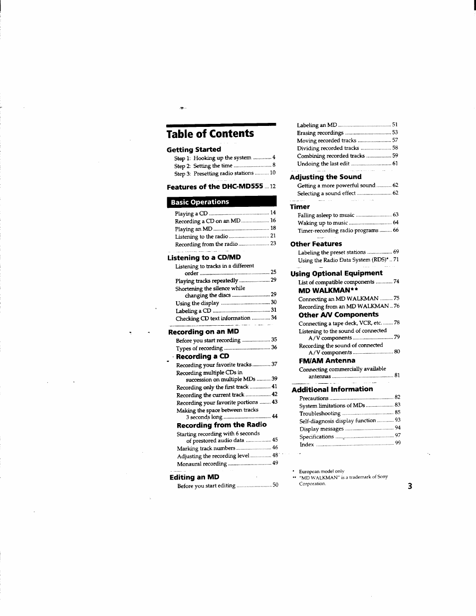 Sony DHC-MD555 User Manual | Page 3 / 100