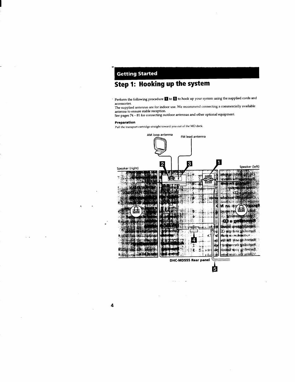Stepi: hooking up the system, Step 1: hooking up the system, Getting started | Sony DHC-MD555 User Manual | Page 4 / 100