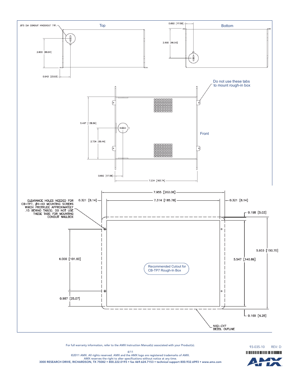 AMX Rough-In Box CB-TP7 User Manual | Page 2 / 2