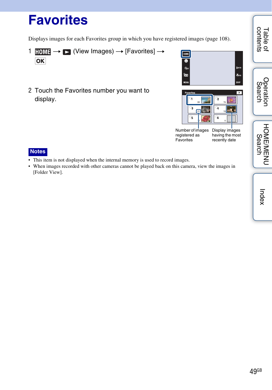 Favorites | Sony DSC-T900 User Manual | Page 49 / 170