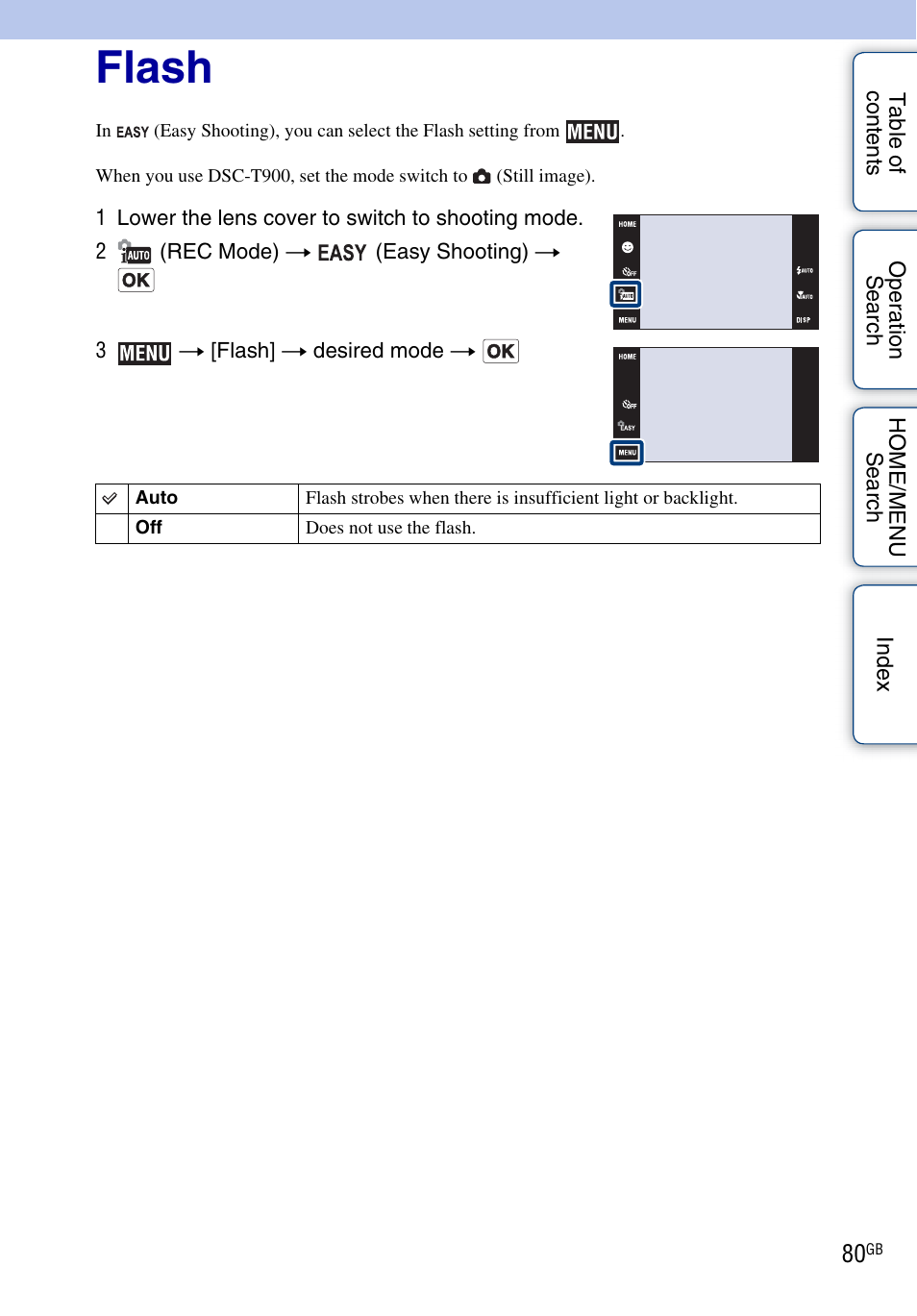 Flash | Sony DSC-T900 User Manual | Page 80 / 170