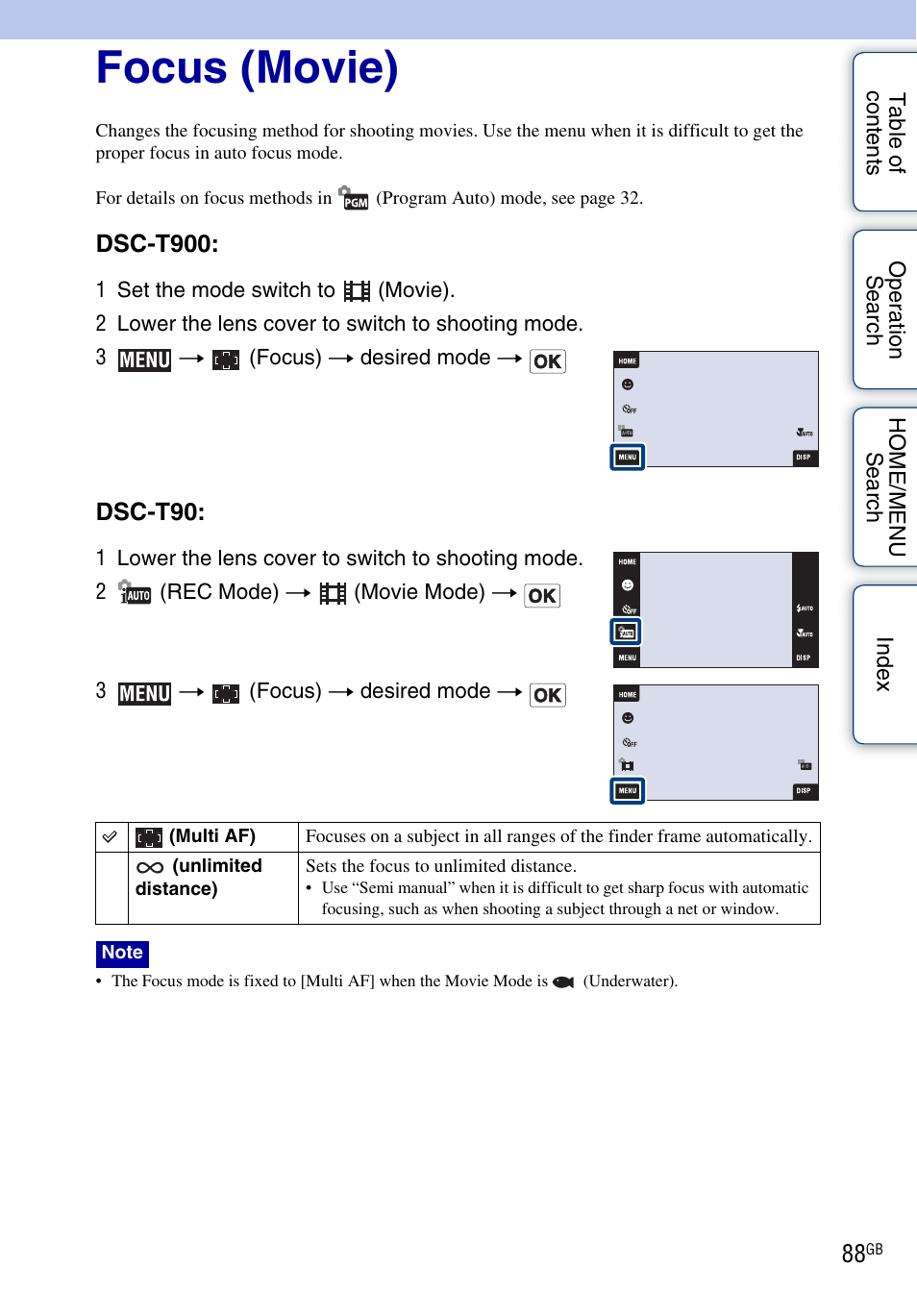Focus (movie), Focus | Sony DSC-T900 User Manual | Page 88 / 170