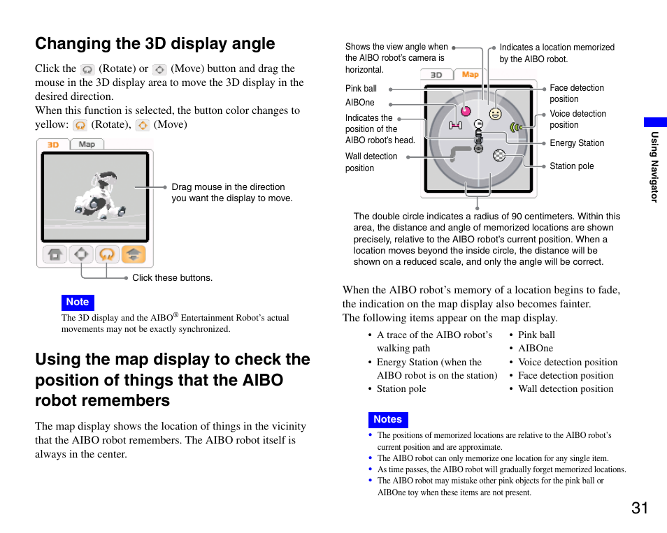 Changing the 3d display angle, 31 changing the 3d display angle | Sony ERS-7M3 User Manual | Page 31 / 99