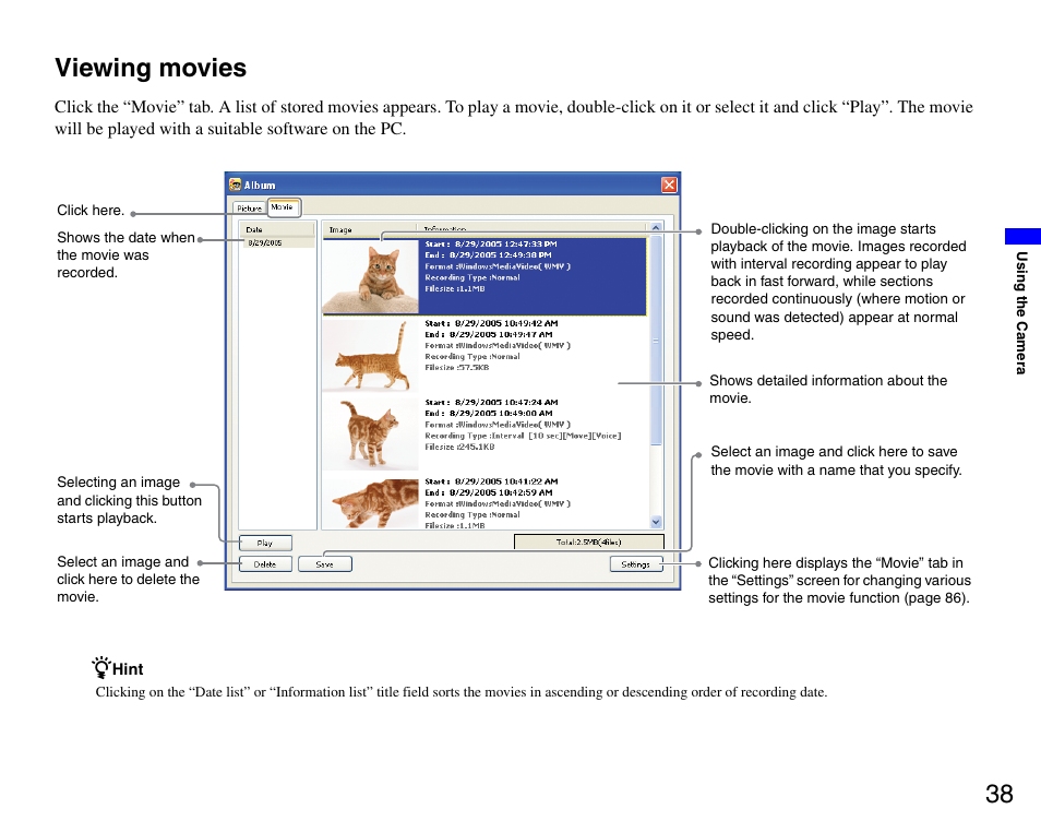 Viewing movies, 38 viewing movies | Sony ERS-7M3 User Manual | Page 38 / 99