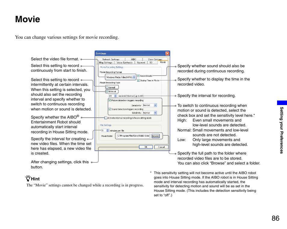 Movie | Sony ERS-7M3 User Manual | Page 86 / 99