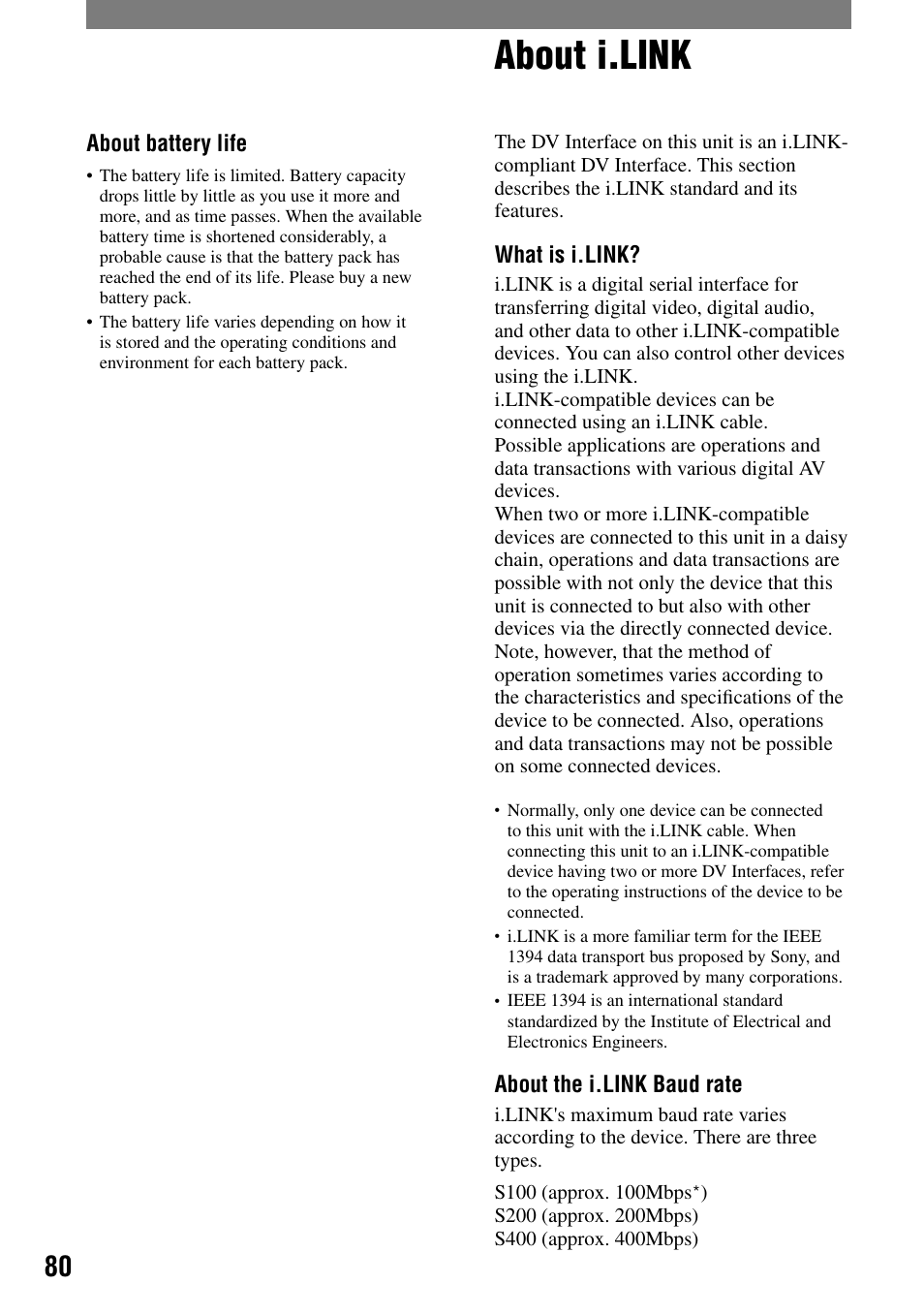 About i.link | Sony DCR-HC21 User Manual | Page 80 / 92