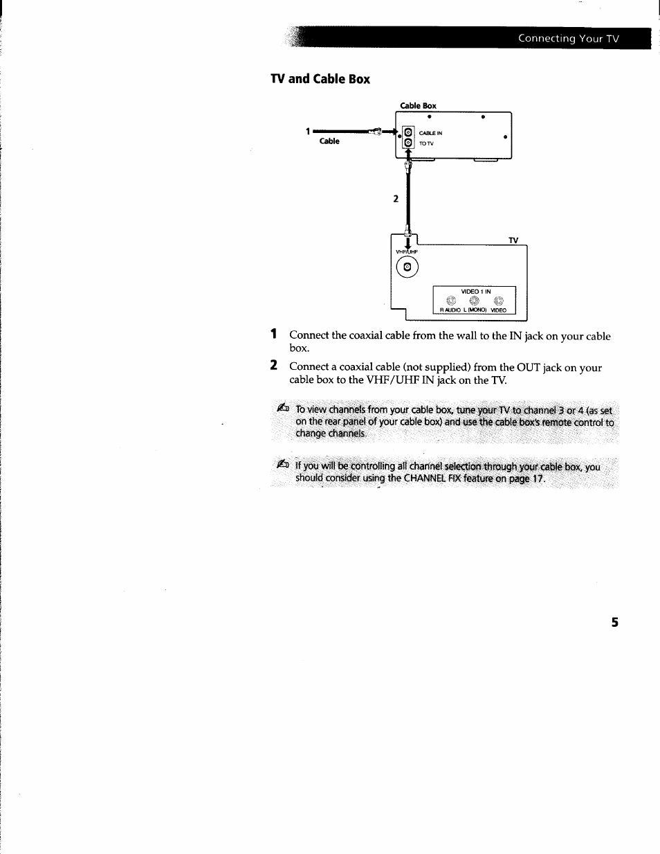 Tv and cable box, Connecting your tv | Sony KV-20S42 User Manual | Page 7 / 30
