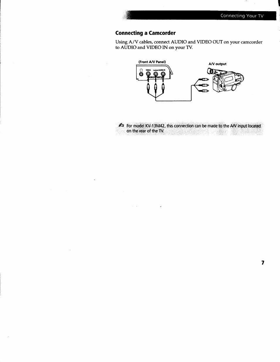 Connecting a camcorder | Sony KV-20S42 User Manual | Page 9 / 30