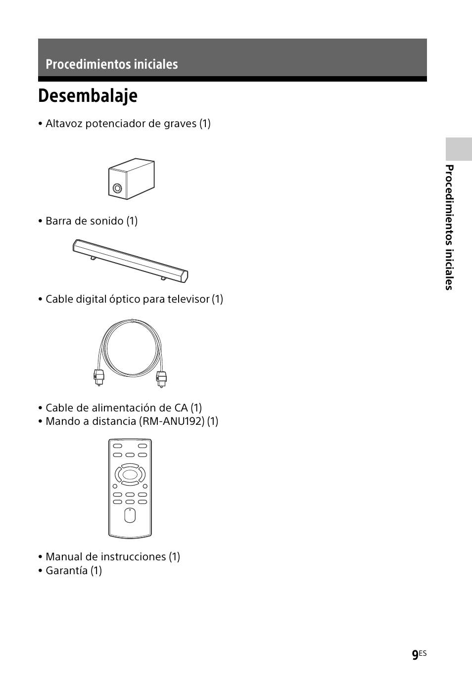 Procedimientos iniciales, Desembalaje | Sony HT-CT60BT User Manual | Page 65 / 88