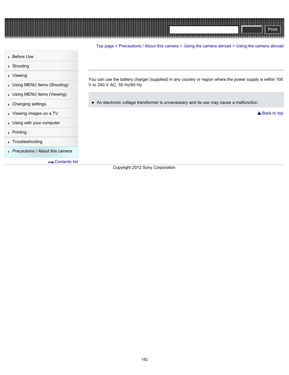 Using the camera abroad, Cyber-shot user guide | Sony DSC-H90 User Manual | Page 182 / 185