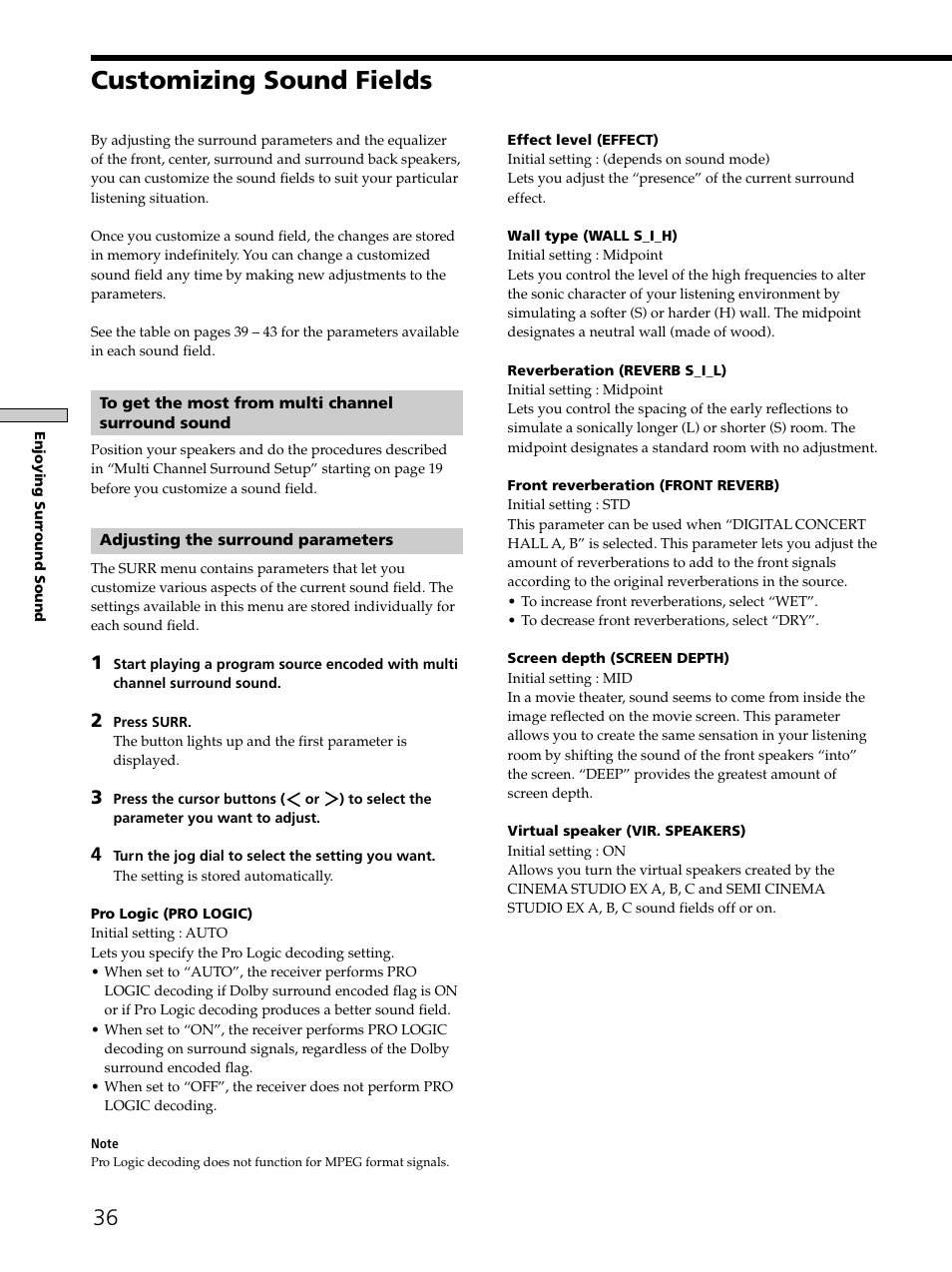 Customizing sound fields | Sony STR-DE875 User Manual | Page 36 / 72