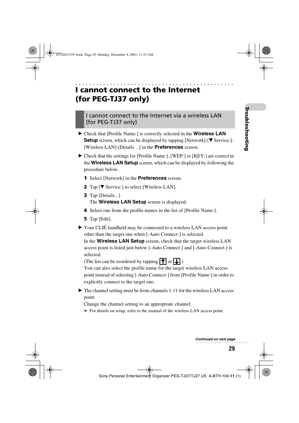 I cannot connect to the internet, For peg-tj37 only) | Sony PEG-TJ27 User Manual | Page 29 / 51