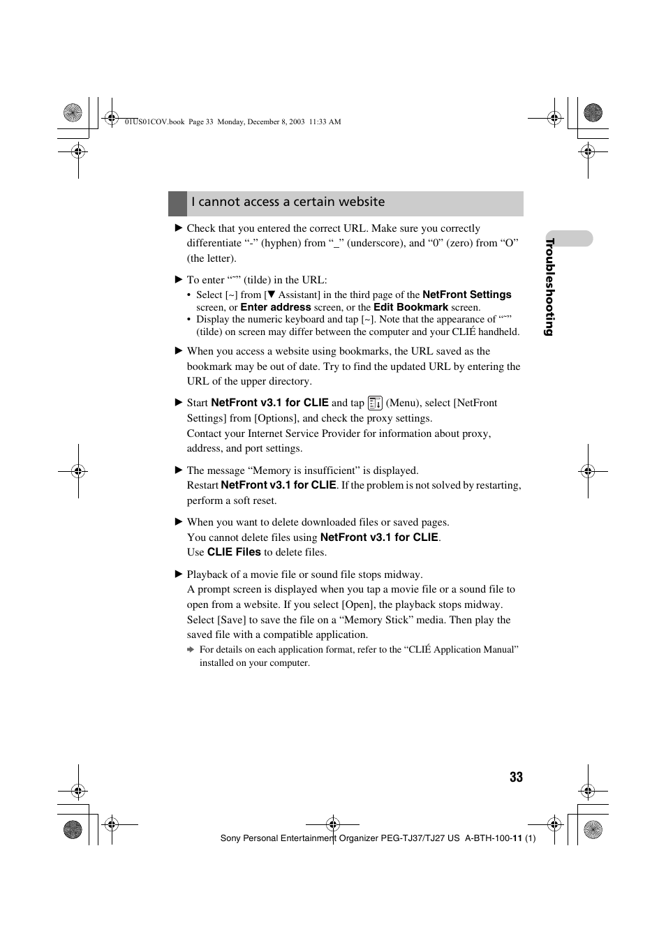 I cannot access a certain website | Sony PEG-TJ27 User Manual | Page 33 / 51