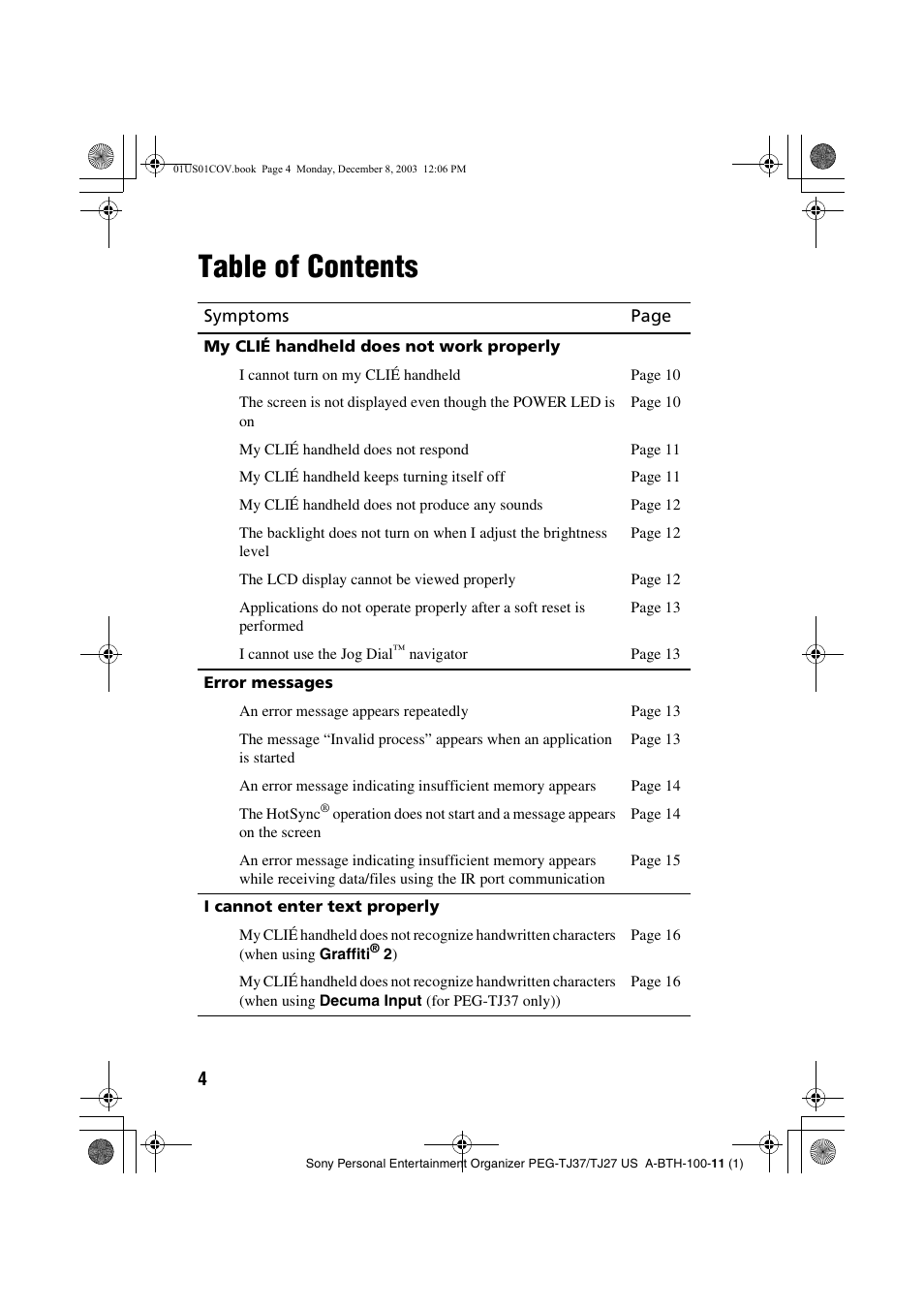 Sony PEG-TJ27 User Manual | Page 4 / 51