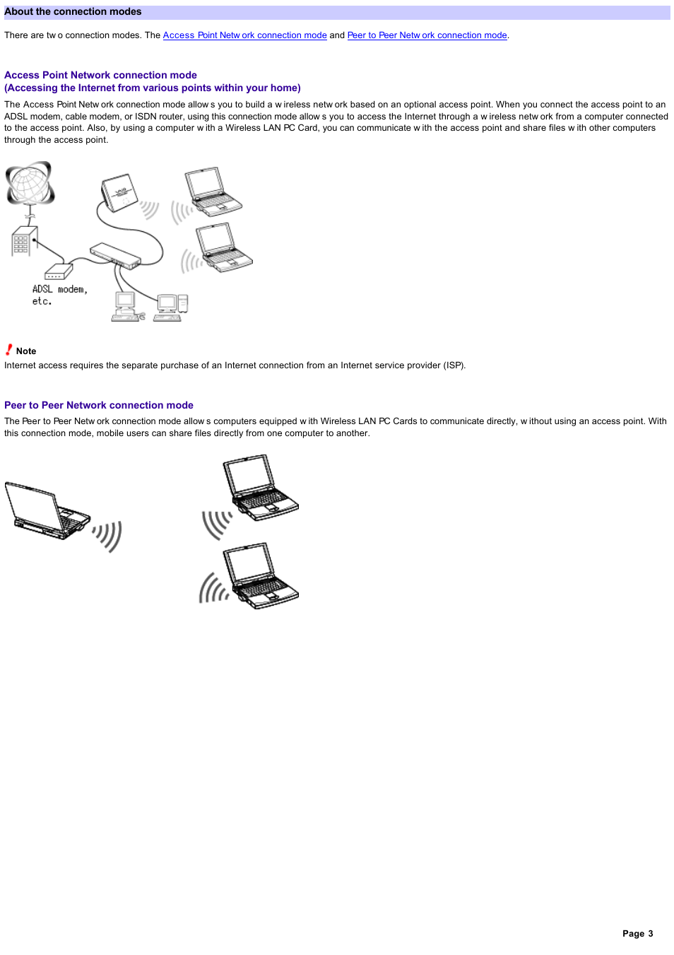 About the connection modes, Ing situations. for details, see | Sony PCWA-C800S User Manual | Page 3 / 81