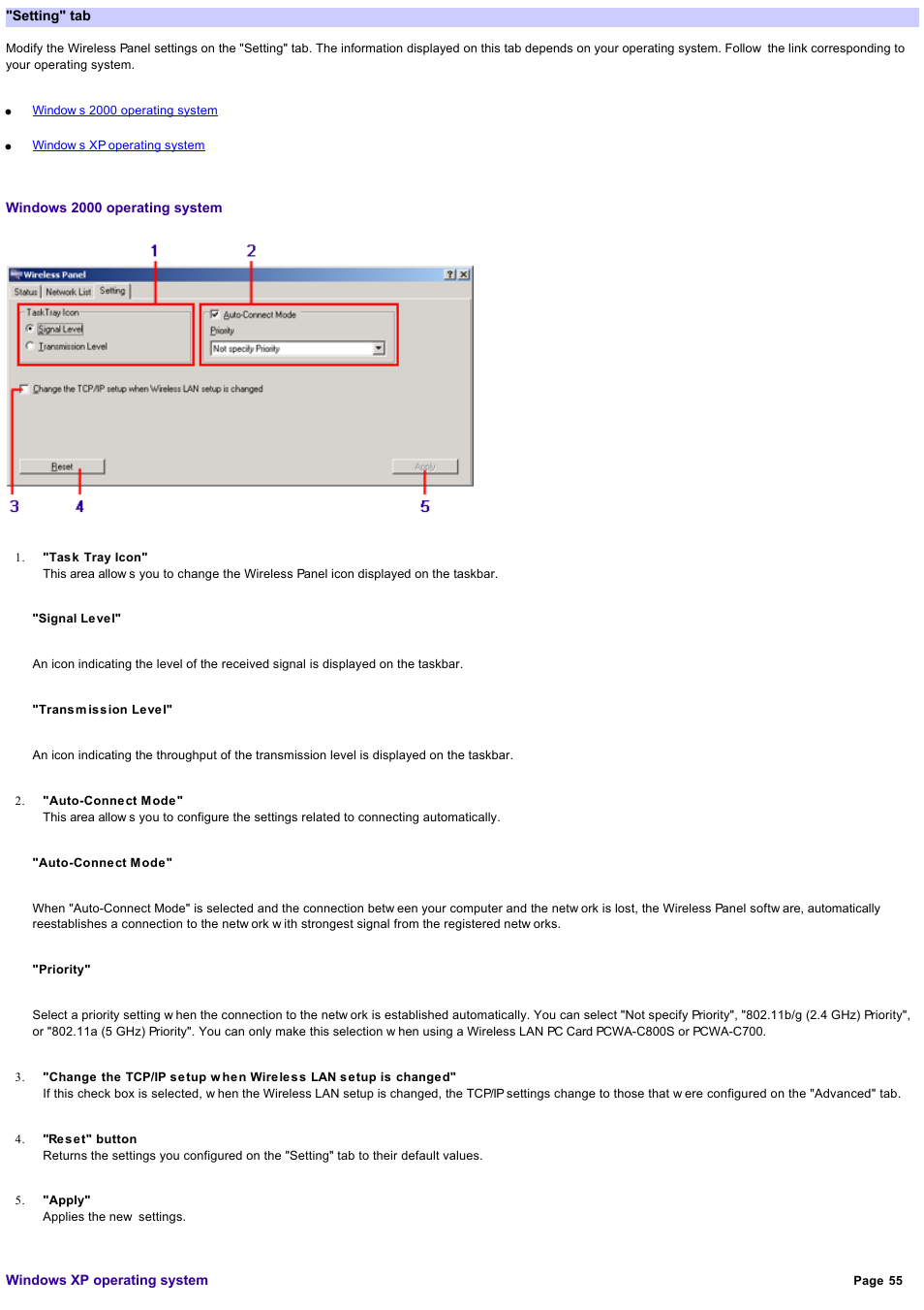 Setting" tab | Sony PCWA-C800S User Manual | Page 55 / 81