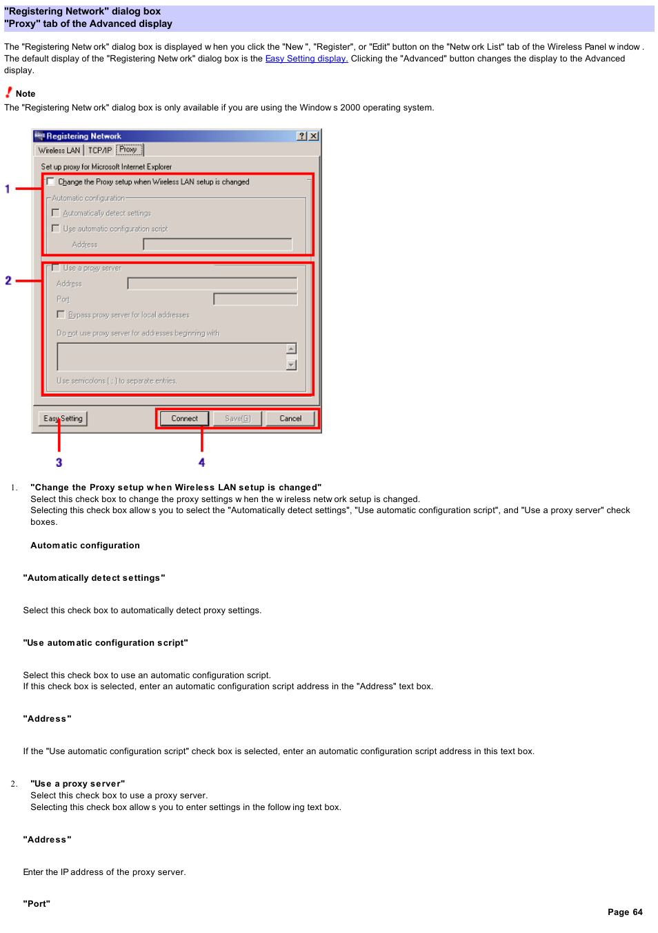 Proxy" tab of the advanced display, Advanced display "proxy" tab, Proxy" tab | Sony PCWA-C800S User Manual | Page 64 / 81