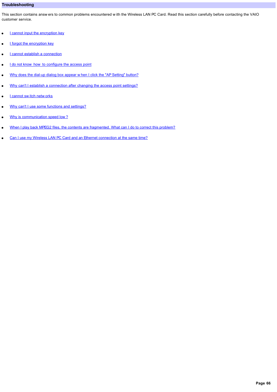 Troubleshooting | Sony PCWA-C800S User Manual | Page 66 / 81