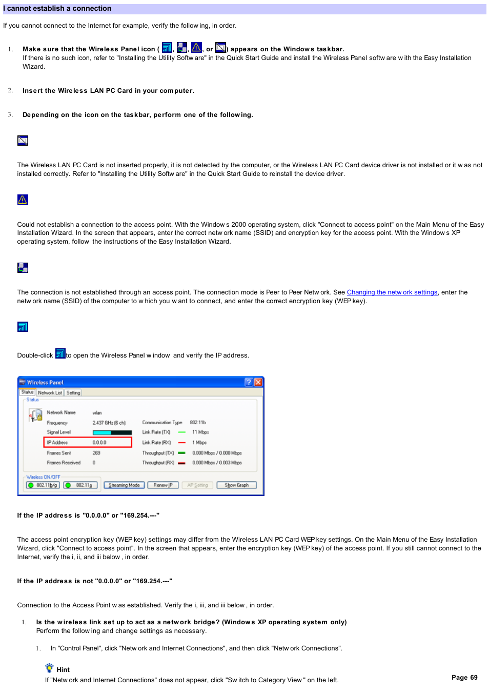 I cannot establish a connection | Sony PCWA-C800S User Manual | Page 69 / 81