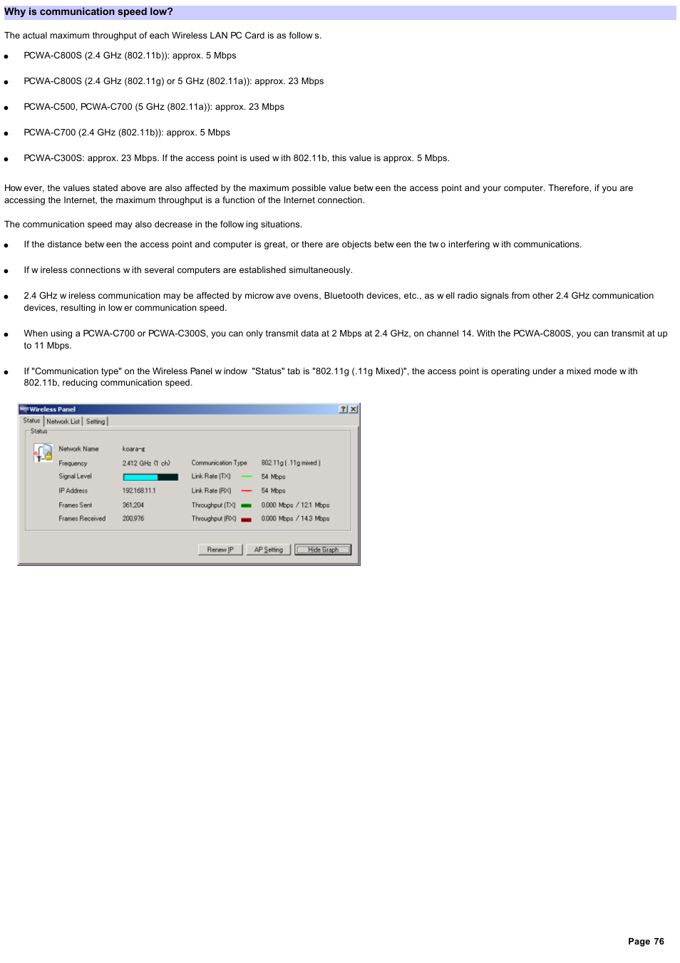 Why is communication speed low | Sony PCWA-C800S User Manual | Page 76 / 81
