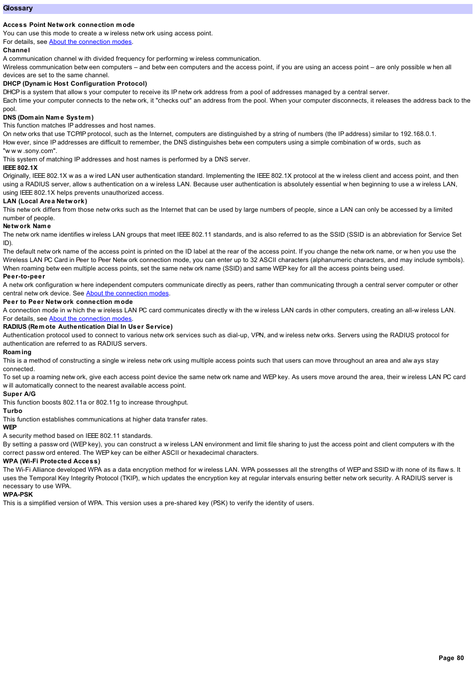 Glossary | Sony PCWA-C800S User Manual | Page 80 / 81