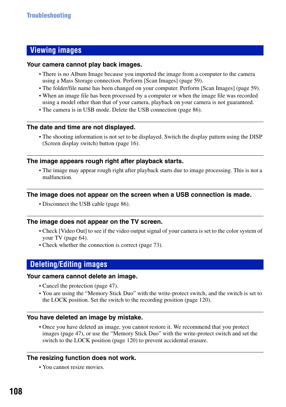 Viewing images, Deleting/editing images, Viewing images deleting/editing images | Sony DSC-G1 User Manual | Page 108 / 125