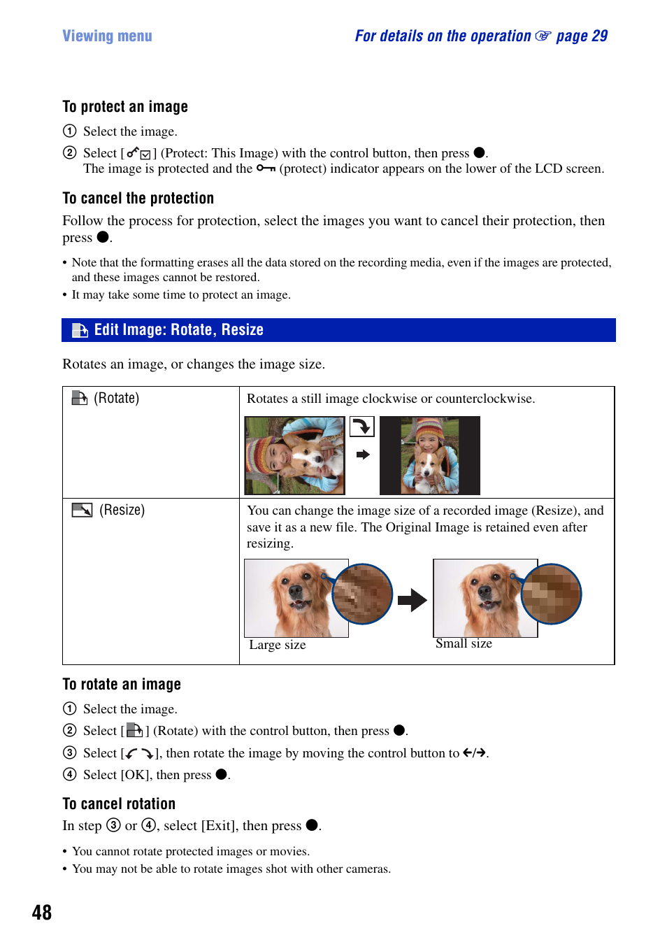 Edit image: rotate, resize | Sony DSC-G1 User Manual | Page 48 / 125